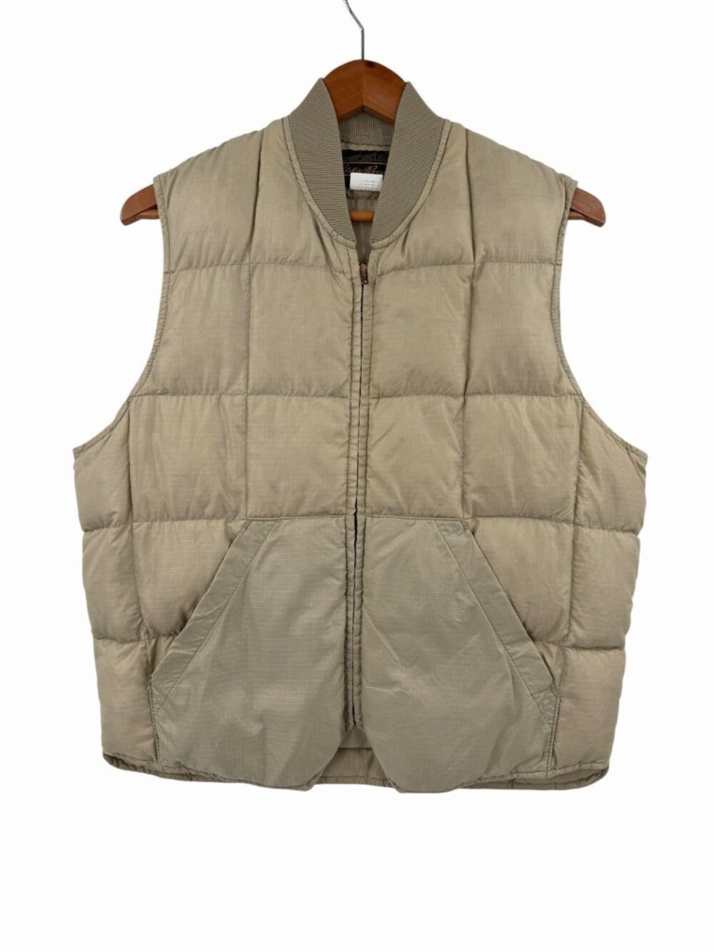 EDDIE BAUER Men's Vintage Beige Quilted Full Zip Down Vest Size 44